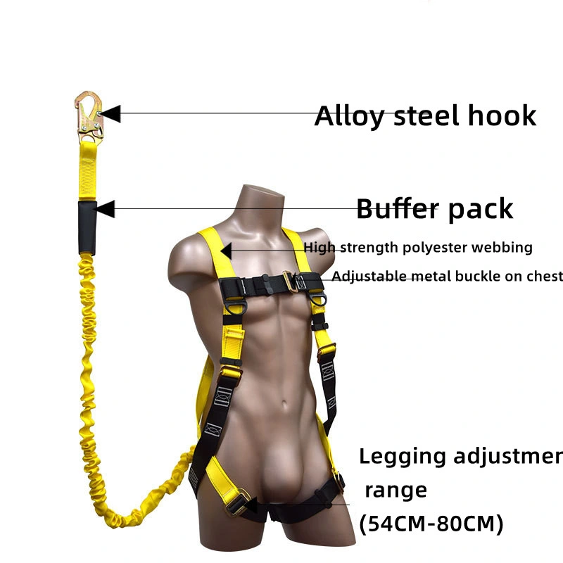 Adjustable Full Body Safety Harness Fall Protection Lanyard Kit